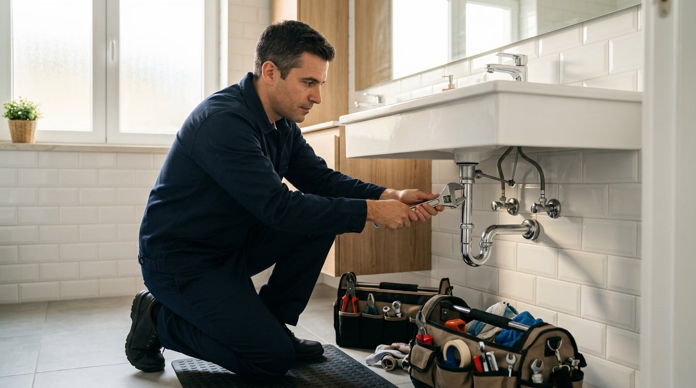 Canalizador profissional a trabalhar